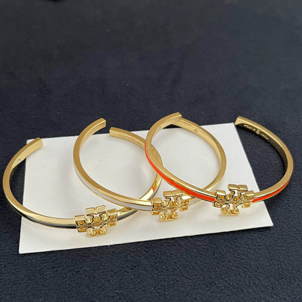 Tory Burch Enamel Inlay Hollow Letter Open Bracelet
